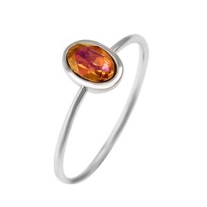 Rhodium Plated Oval Solitaire Fireopal Crystal ring with Swarovski crystals